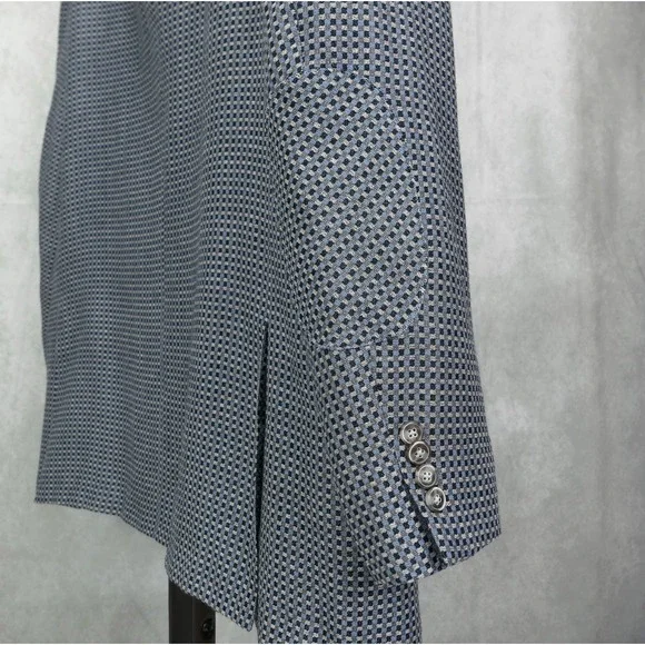 Robert Graham 52R Wool / Linen 50/50 Blend Blue Gray Mini Check Blazer Men's